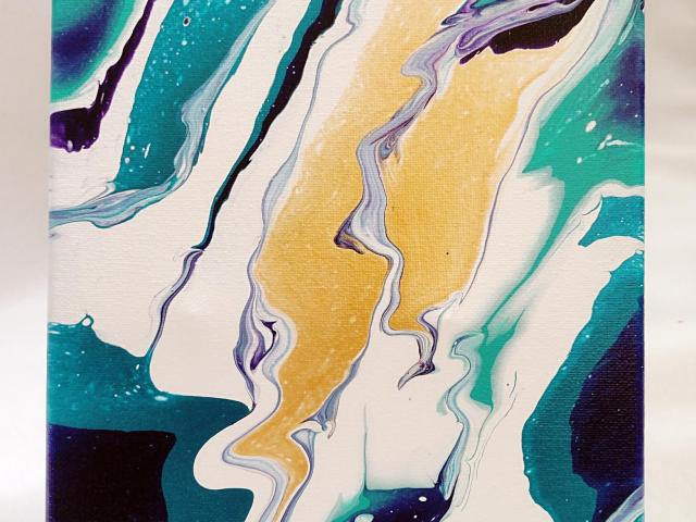 Lightening Abstract Original Acrylic Pour Painting, 8" x 10", Fluid Art Painting