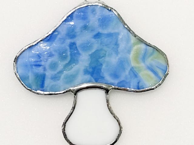 Stained Glass Blue Mushroom Suncatcher