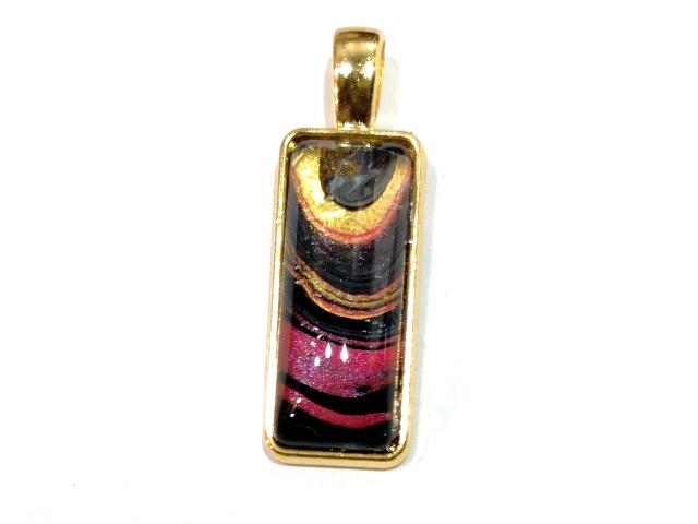 Painted Pendant, Black, Red, and Gold Swirl