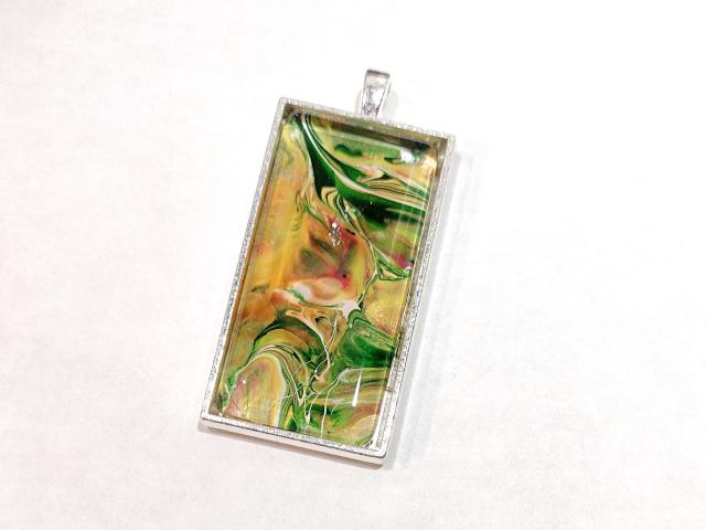 Painted Pendant, Green and Gold, Fall Jewelry