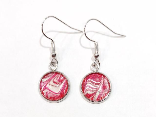 Painted Earrings, Red and Silver Swirl