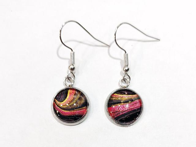 Painted Earrings, Red, Black and Gold