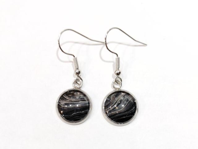 Painted Earrings, Black and Silver/Gray