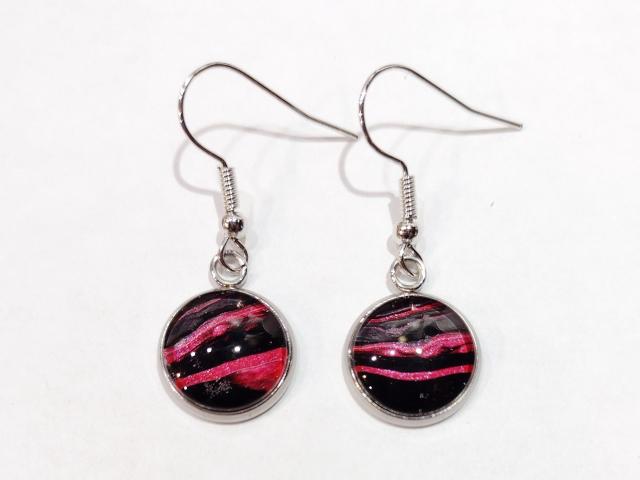 Painted Earrings, Black and Fuchsia