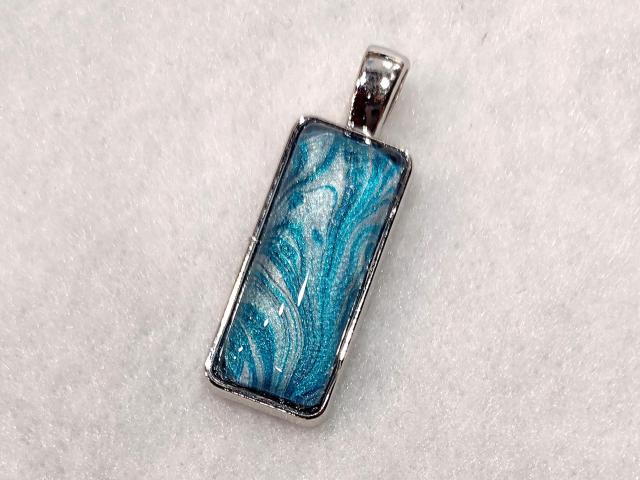 Painted Pendant, Turquoise Blue and Silver Swirl