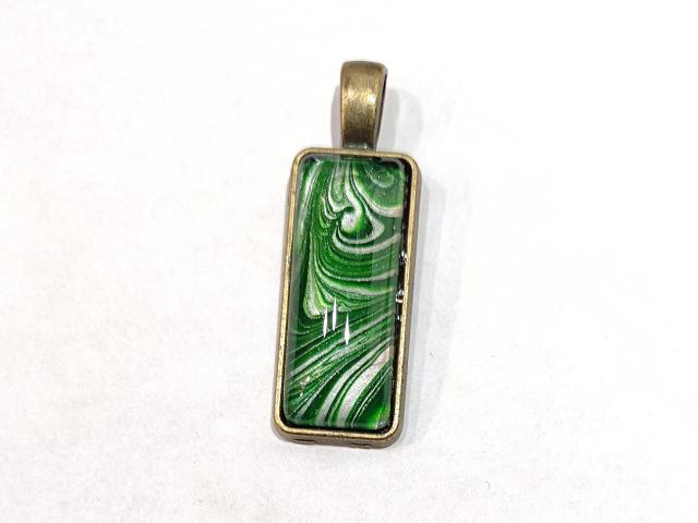 Painted Pendant, Green and Silver