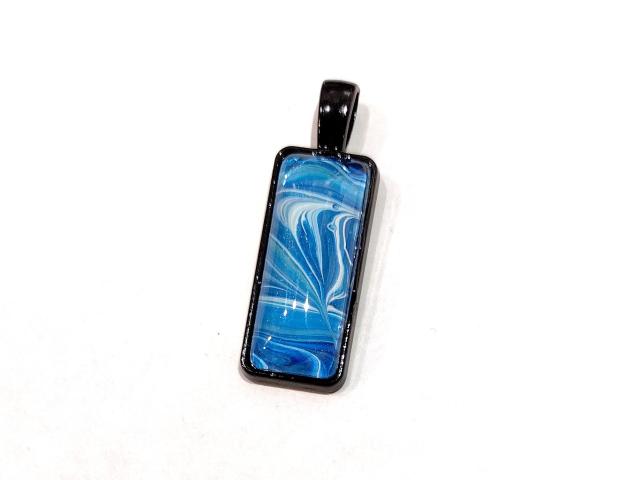 Painted Pendant, Blue and Silver