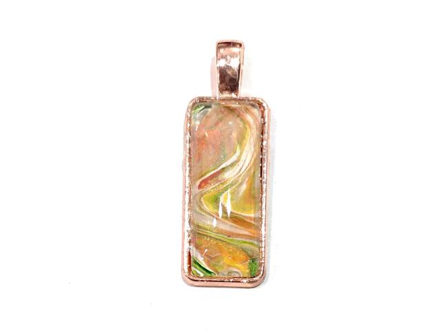 Painted Pendant, Rose, Green and Gold