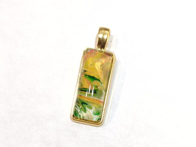 Painted Pendant, Green, Gold and White