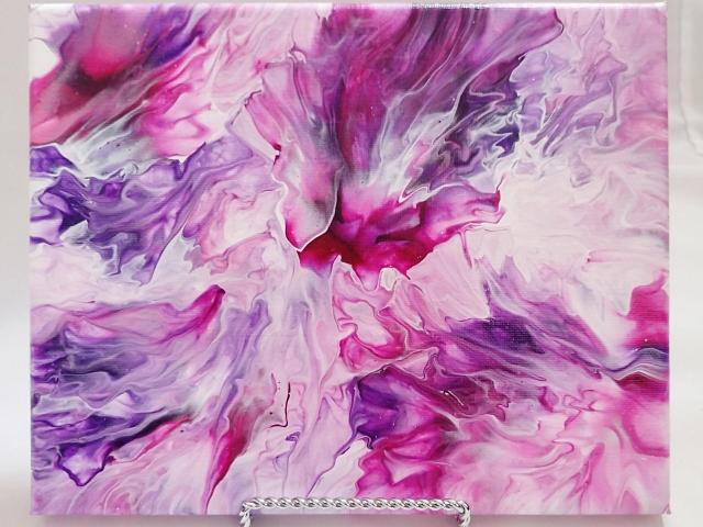 Pink and Purple Abstract Original Acrylic Pour Painting, 8" x 10", Fluid Art Painting