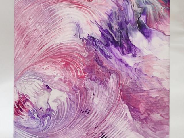 Pink Swirl Abstract Original Acrylic Pour Painting, 8" x 10", Fluid Art Painting
