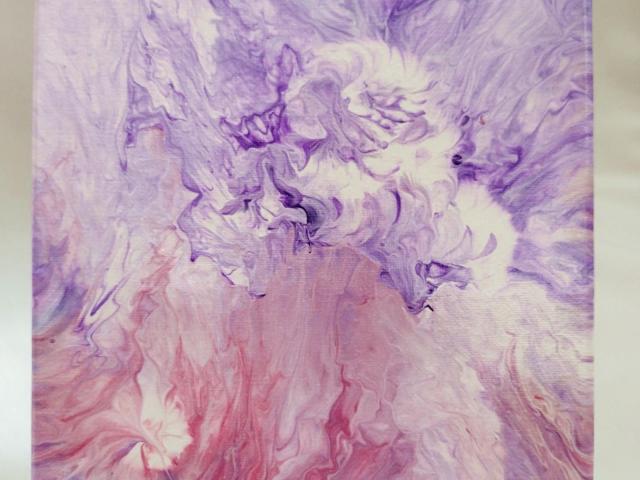 Pink and Purple Floral Abstract Original Acrylic Pour Painting, 8" x 10", Fluid Art Painting