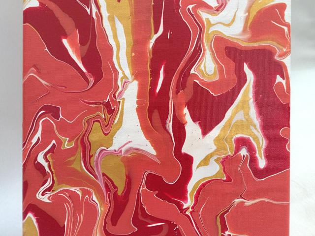Glowing Lava Abstract Original Acrylic Pour Painting, 8" x 10", Fluid Art Painting