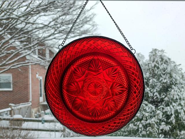 Vintage Hanging Plate, Ruby Red Cristal D'Arques Durand