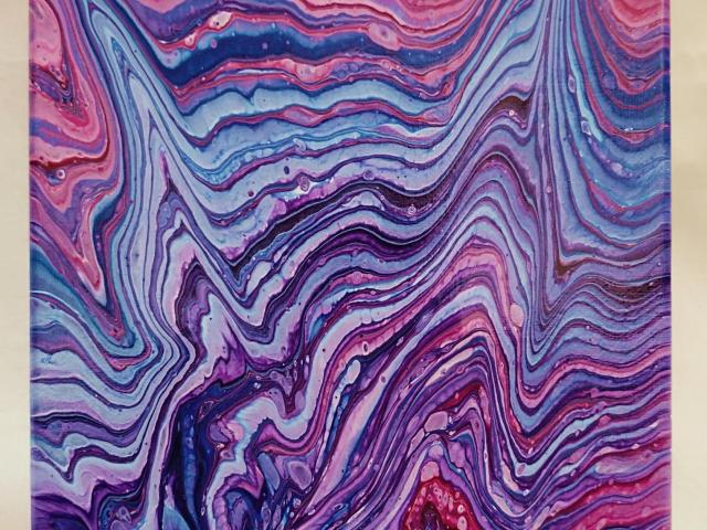 Purple, Pink, and Blue Swirled Original Acrylic Abstract Painting, 8" x 10" on Canvas