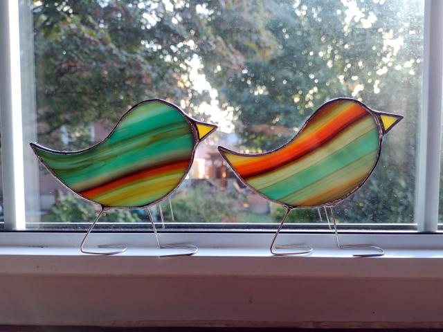 Southwestern Stained Glass Standing Birds, Set of Two